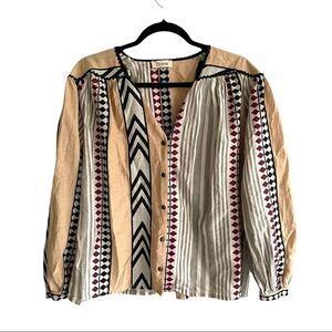 DIXIE Cotton Blend Oversized Button Front Blouse With Design Print S